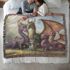 dragon family of 5 woven blanket