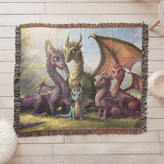 dragon family of 5 woven blanket