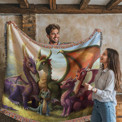 dragon family of 5 woven blanket